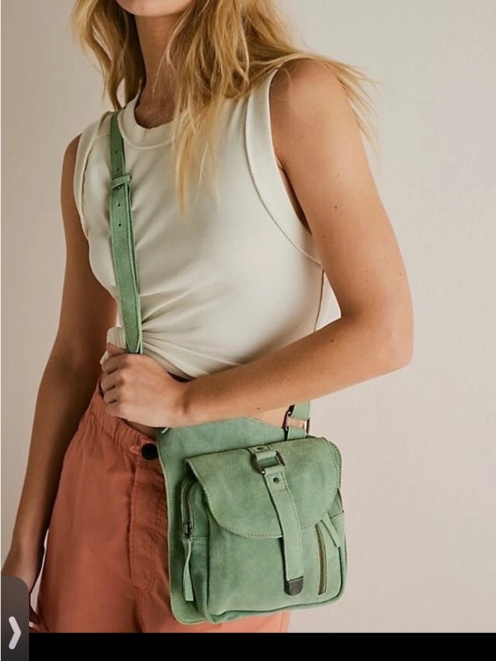 Free People Green Mint Cornell Suede Sling Bag With Adjustable Strap